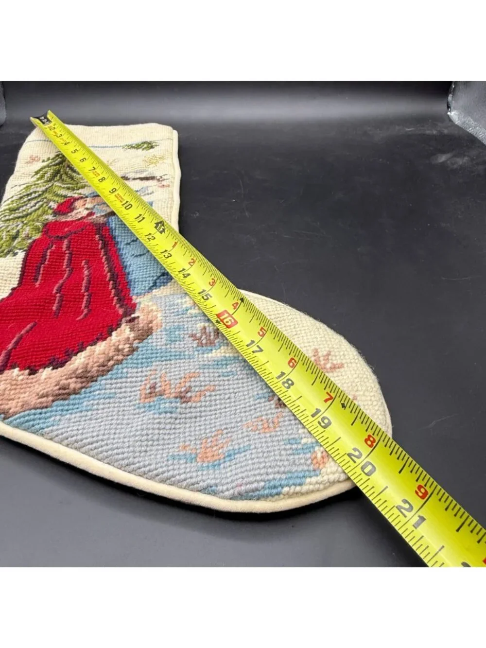 Vtg Needlepoint Christmas Stocking Victorian Carolers Winter Scene 20